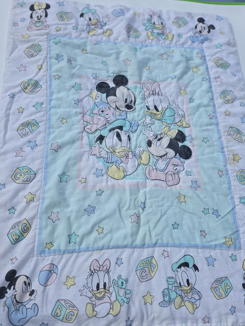 Vintage Dundee Disney Baby Blanket Mickey Daisy Donald Minnie abc blocks